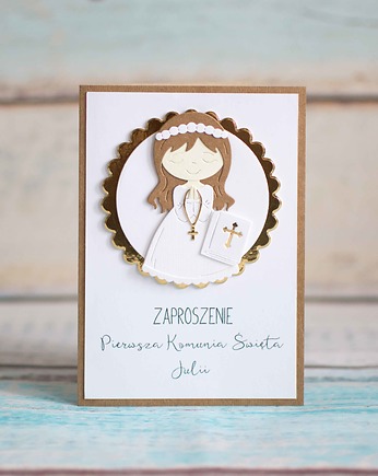 Zaproszenie Pierwsza Komunia Święta - Dziewczynka 3D, 18 szt., LittleBunnyCraft