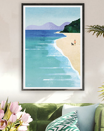 Morski spacer z psem - plakat fine art, minimalmill