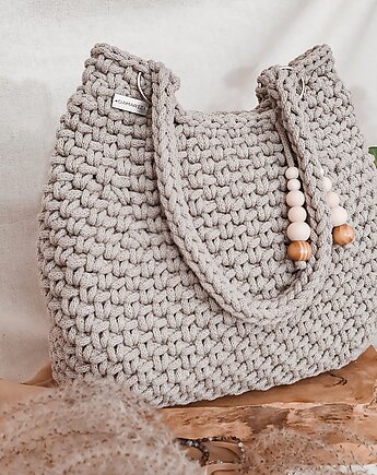 Duża pleciona torebka na ramię Belly bag - perłowa, Damariz