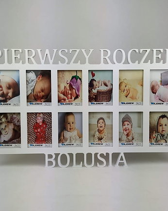 Multiramka ramka na zdjęcia z napisem  Pierwszy roczek imieniem 12 zdjęć 9x13, Wajdrew