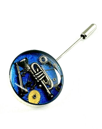 SZPILKA DO BUTONIERKI - Dla muzyka - Trąbka (blue) - unikat, DROBINY CZASU