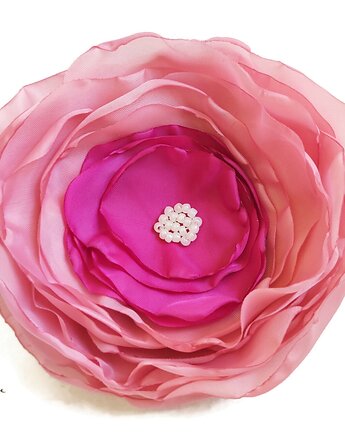 Duża broszka jasna pudrowy róż z fuksją 12cm kwiat kwiatek, Made by Joan