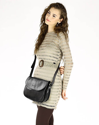 Czarna skórzana torebka saddle bag półksiężyc sztywna skóra, Marco Mazzini