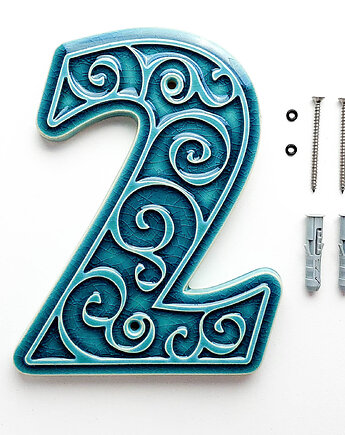 Numer domu, cyfra 2 turkusowa, do zawieszenia, pracowniazona