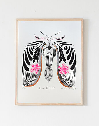 Grafika SECRET Gardens X, druk giclee, czerń i róż, kasiakucwaj