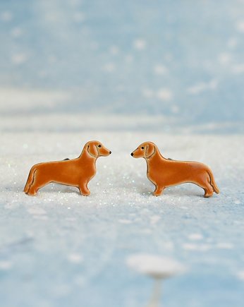 Kolczyki z rudymi jamnikami- prezent dla psiary, Dorca