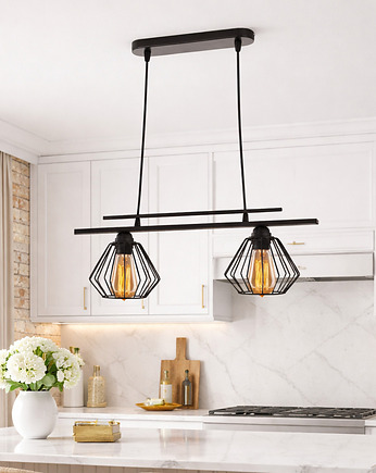 Czarna lampa wisząca druciana 2 - punktowa BURGOS LOFT, lampy loftowe LYSNE LOFT