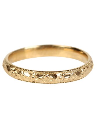 Złota obrączka z kwiatową fakturą - Peonia, Blooming Stones