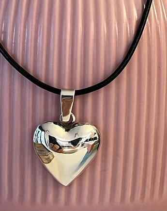 Naszyjnik srebrne serce na rzemieniu, Na Walentynki, Ade Art