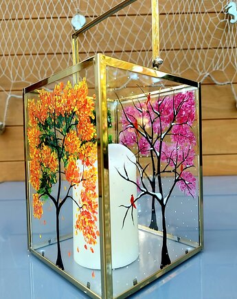 Lampion szklany ręcznie malowany Cztery pory roku, Edyta Tobiasz Art