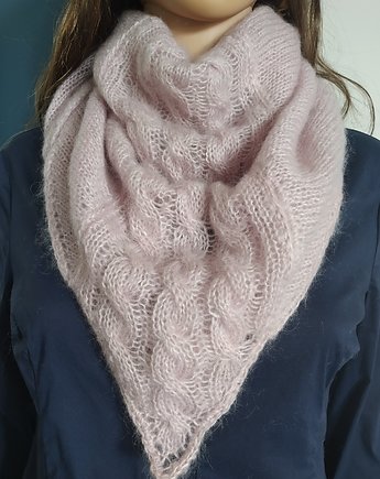 Chusta trójkątna z mohery różowa, Knit Couture