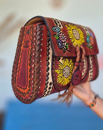 Torebka skórzana Ivanna ręcznie robiona kwiaty, SempreArte