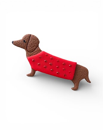 Broszka jamnik w sweterku z gliny polimerowej, Megan Little Things