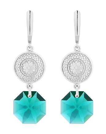 Srebrne długie kolczyki z medalionami i kryształami SWAROVSKI CRYSTAL, SOTHO