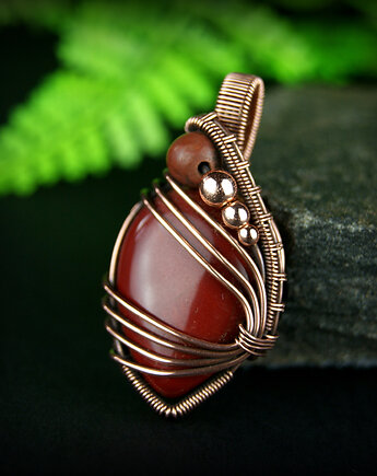 Jaspis mokait wisiorek wire wrapping, Blue Pearl Art