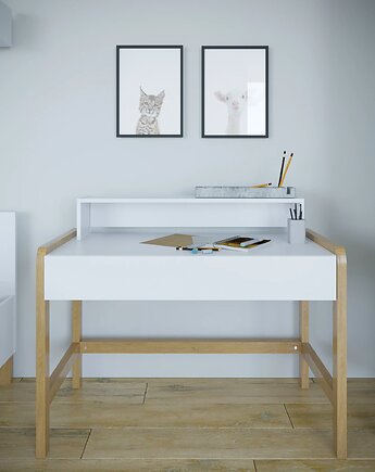 Biurko w stylu skandynawskim CLARA z szufladą i dębowymi nogami, Scandi Home Style
