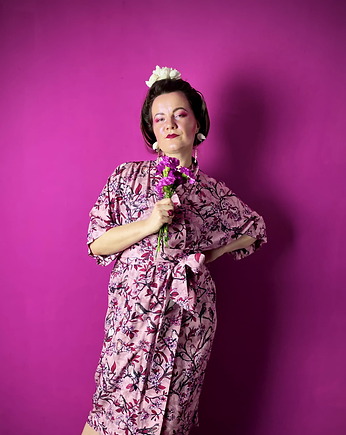 KIMONO długie/ sukienka kopertowa w kwiaty różowa, autorski wzór 100%wiskoza, NAWROTANKA