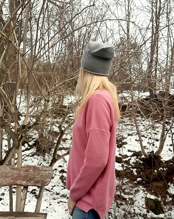 Sweter z kaszmiru 100% różowy gładki kaszmirowy sweter over size, BAJKA projekt