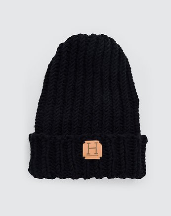 Czapka beanie z wełny merynosa handmade CZARNY, HisOutfit