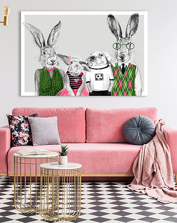 OBRAZ NA PŁÓTNIE- Rodzina zająców z dziećmi, NOWdeco