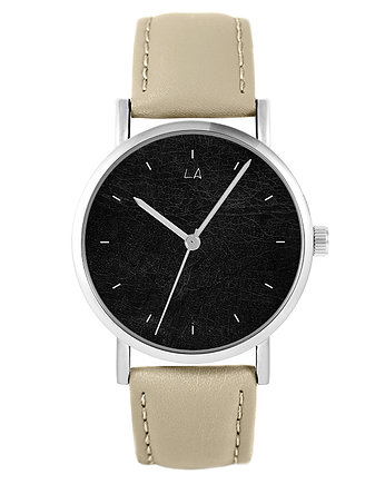 Zegarek yenoo - Czarny - skórzany, beżowy, OKAZJE - Prezenty na 18 dla chłopaka