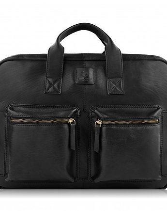 Skórzana torba na ramię na laptopa z uchwytem na walizkę skórzana AV-01-BL, Paolo Peruzzi