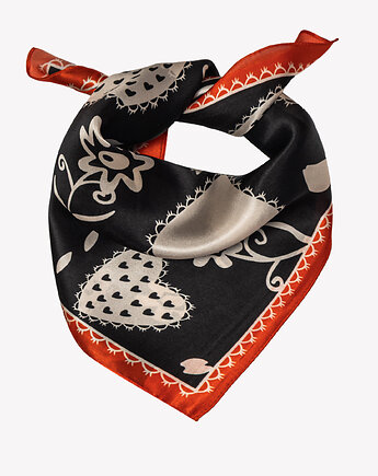 Mała apaszka damska chustka czarna w serca 53x53 cm, ALLORA BE UNIQUE