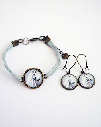 Komplet - Biały koń - kolczyki, bransoletka, yenoo