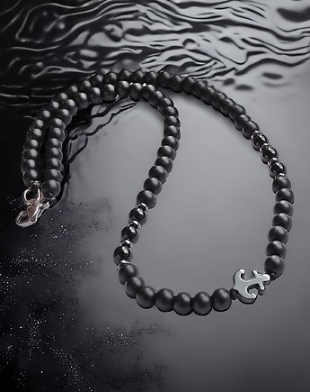 KOTWICA - onyks, hematyt - naszyjnik zapinany, kaktusia