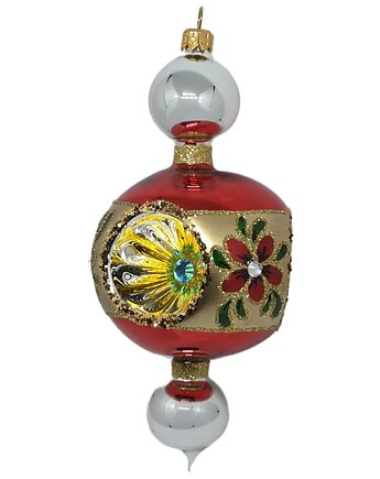 Ręcznie malowana bombka szklana z trzema reflektorami i kwiecistym wzorem, STARGLASS