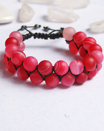 S A L E : agat RÓŻOWY - masywna pleciona bransoleta, kaktusia