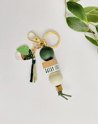 Brelok drewniany z monsterą, BohoHome