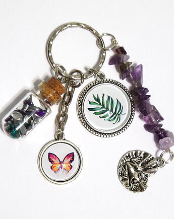 Breloczek - Monstera, motyl, fiolka, ametyst, yenoo