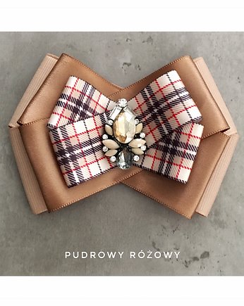 Brosza w kratę z szampańskim kryształkiem New, Pudrowy Różowy