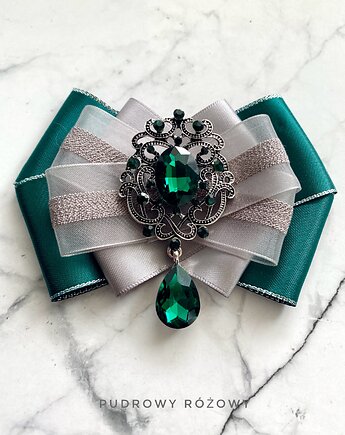 Brosza z niesamowitym szmaragdowym zielonym kryształem  NEW, Pudrowy Różowy