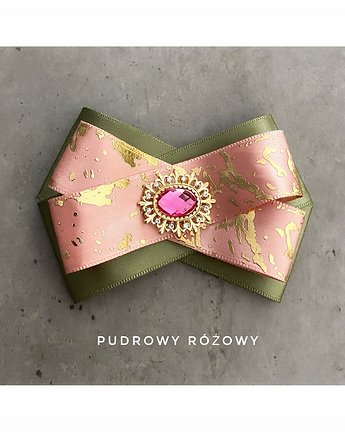 Oliwkowa Brosza z różowym kryształkiem NEW, Pudrowy Różowy