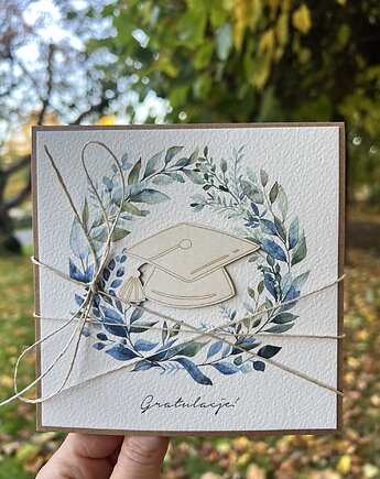 Ręcznie robiona kartka gratulacje z okazji uzyskania absolutorium obrony prac, sorte