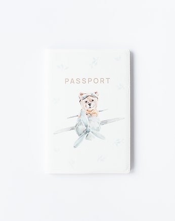 Etui na paszport - miś w samolocie, Petit Coco