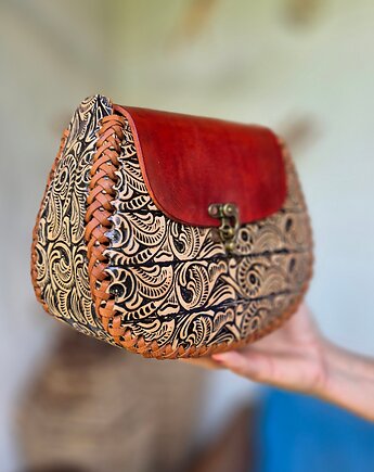 Torebka skórzana Rala kwiaty ręcznie robiona, SempreArte