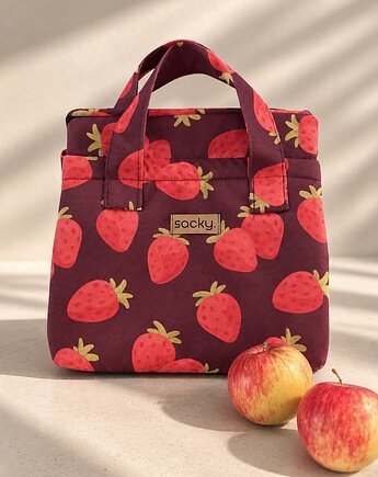 Welurowa torba termiczna na lunch truskawki, sacky bag