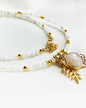 Naszyjnik Kamień Księżycowy listki, biały choker, Anemon Atelier