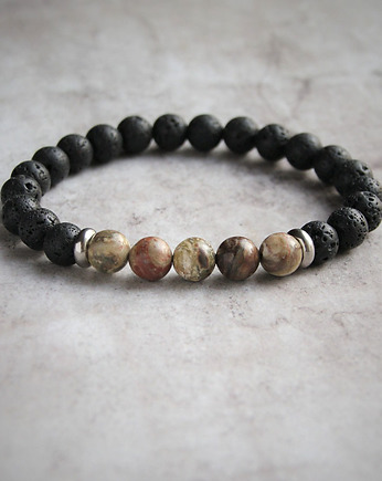 Męska bransoletka : jaspis oceaniczny & lawa, kaktusia