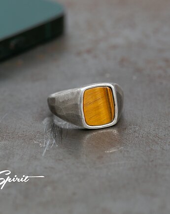Oksydowany Fasetowany Sygnet z Tiger eye, Spirit Workshop
