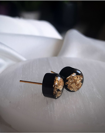 Okrągłe kolczyki sztyfty czarno-złote, małe, Figa handmade accessories