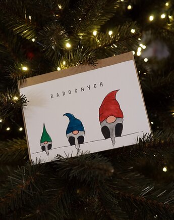 Kartka Świąteczna Skrzaty, akwarela., decotyw