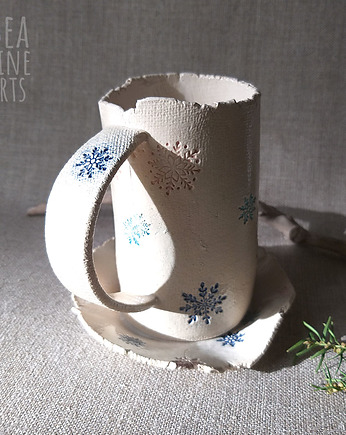 Rustykalny zimowy ceramiczny zestaw do picia kawy, herbaty, Bea Fine Arts