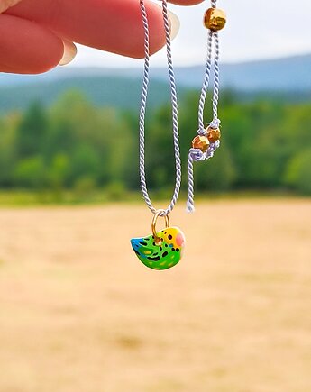 Bransoletka z regulacją mini Zielona Papużka Falista kolorowe dodatki , boho, Dary Rusałki