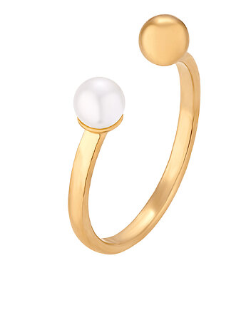 Złoty pierścionek z kuleczką i białą perłą, SOTHO