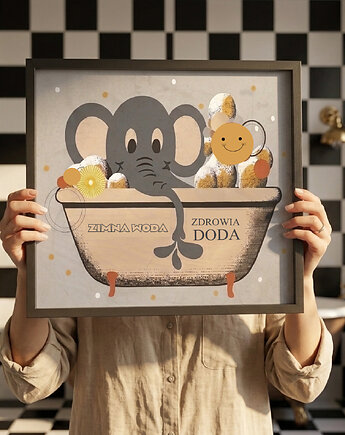 Plakat zimna woda zdrowia doda słoń w wannie, polkastudio