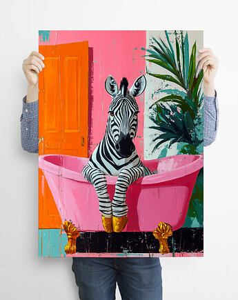 Zebra bierze kąpiel - grafika na plakacie, JBJart Justyna Jaszke